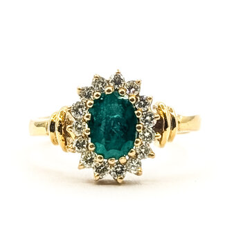 Ring Halo Tapered Band 0.23ctw Round Diamonds  0.50ct Green Emerald    14ky 2.5mm Sz6 3.48g 226070084
