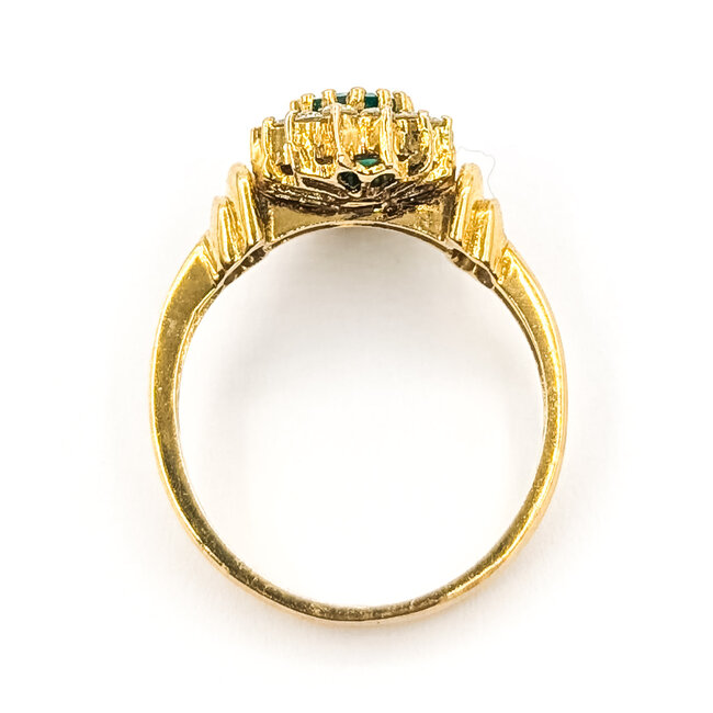 Ring Halo Tapered Band 0.23ctw Round Diamonds  0.50ct Green Emerald    14ky 2.5mm Sz6 3.48g 226070084