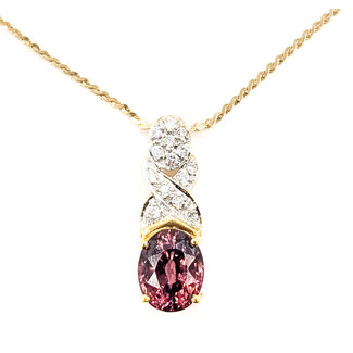 Necklace Drop Pave 0.16ctw Round Diamonds  5.04ct Dark Pink Spinel    14ky 24x8mm 18" 6.07g 226070114