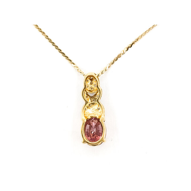 Necklace Drop Pave 0.16ctw Round Diamonds  5.04ct Dark Pink Spinel    14ky 24x8mm 18" 6.07g 226070114