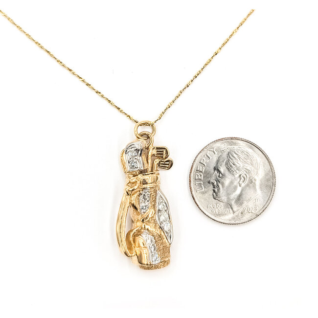Pendant Golf Bag W/Chain 0.15ctw Round Diamonds        14ky 1x.5" 24" 5.27g 226070117