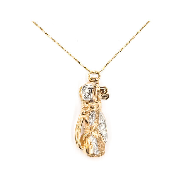 Pendant Golf Bag W/Chain 0.15ctw Round Diamonds        14ky 1x.5" 24" 5.27g 226070117