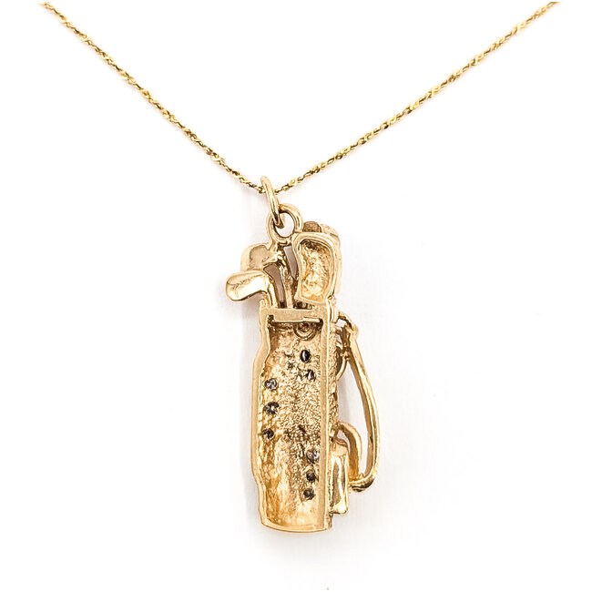 Pendant Golf Bag W/Chain 0.15ctw Round Diamonds        14ky 1x.5" 24" 5.27g 226070117