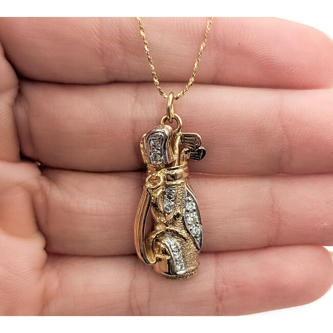 Pendant Golf Bag W/Chain 0.15ctw Round Diamonds        14ky 1x.5" 24" 5.27g 226070117
