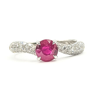 Ring Pave Bypass 0.46ctw Round Diamonds GIA Report: 1232927526 1.02ct Burma Red Ruby    18kw 2.8mm Sz6 3.14g 226070091
