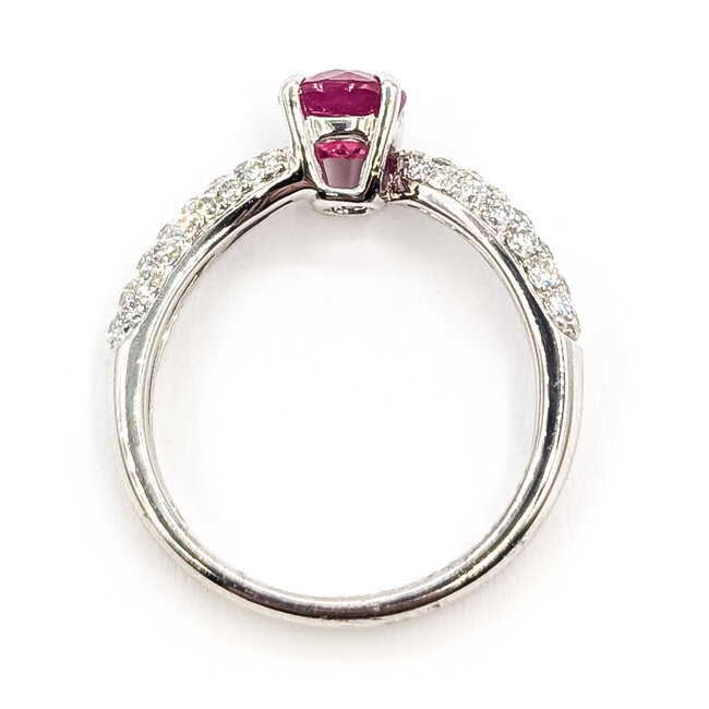 Ring Pave Bypass 0.46ctw Round Diamonds GIA Report: 1232927526 1.02ct Burma Red Ruby    18kw 2.8mm Sz6 3.14g 226070091