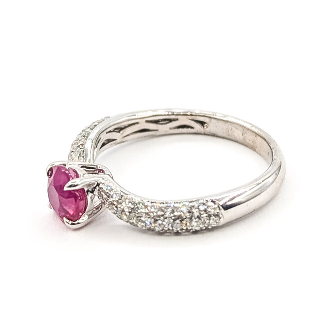 Ring Pave Bypass 0.46ctw Round Diamonds GIA Report: 1232927526 1.02ct Burma Red Ruby    18kw 2.8mm Sz6 3.14g 226070091