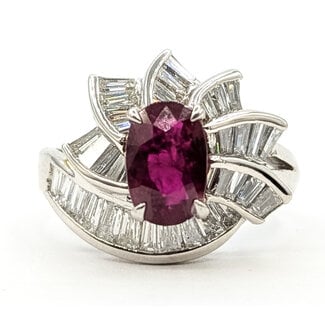 Ring Cocktail Leaf 1.59ctw Round Diamonds GIA Report: 2235818463 1.99ct Red Ruby    Pt900 16mm Sz6.25 9.00g 226070148