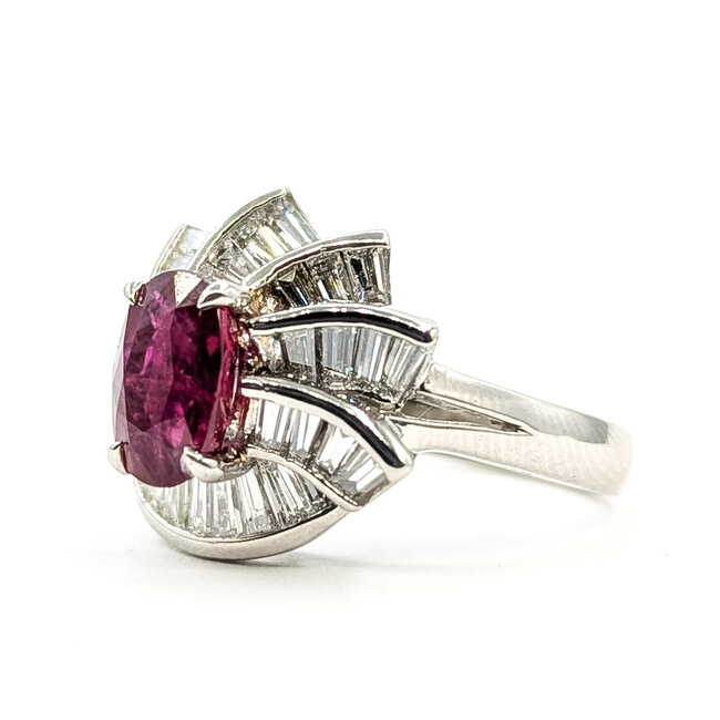 Ring Cocktail Leaf 1.59ctw Round Diamonds GIA Report: 2235818463 1.99ct Red Ruby    Pt900 16mm Sz6.25 9.00g 226070148