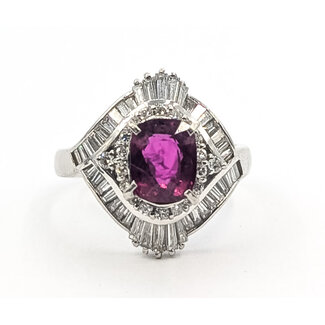 Ring Cocktail Bypass Halo 1.15ctw Round Diamonds GIA Report: 2231885337 2.05ct Purplish Red Ruby    Platinum 3mm Sz7.5 9.72g 226070150