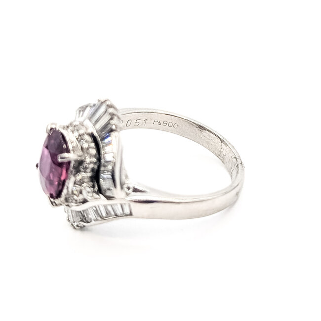 Ring Cocktail Bypass Halo 1.15ctw Round Diamonds GIA Report: 2231885337 2.05ct Purplish Red Ruby    Platinum 3mm Sz7.5 9.72g 226070150