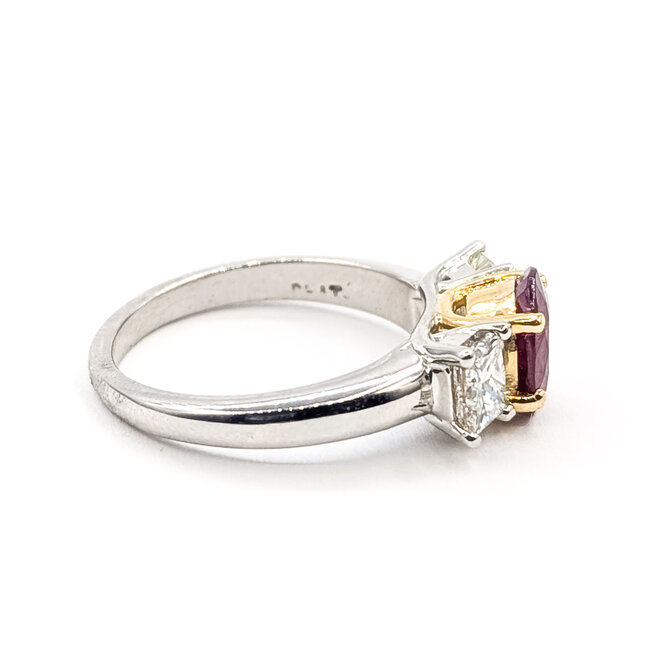 Ring 3-Stone  1.50ctw Princess Diamonds GIA Report: 2231723239 1.41ct Red Ruby    Platinum 3mm Sz7.5 8.32g 226070142
