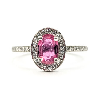 Ring Halo  0.10ctw Round Diamonds  0.76ct Pink Sapphire    Platinum 1.8mm Sz6.5 4.94g 226070090