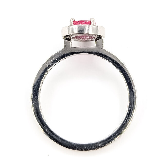 Ring Halo  0.10ctw Round Diamonds  0.76ct Pink Sapphire    Platinum 1.8mm Sz6.5 4.94g 226070090