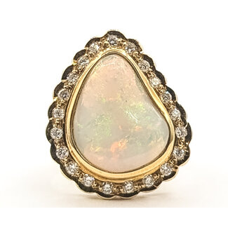 Ring Cocktail Halo 0.31ctw Round Diamonds  7ct White Opal    18ky   9.00g 226070085