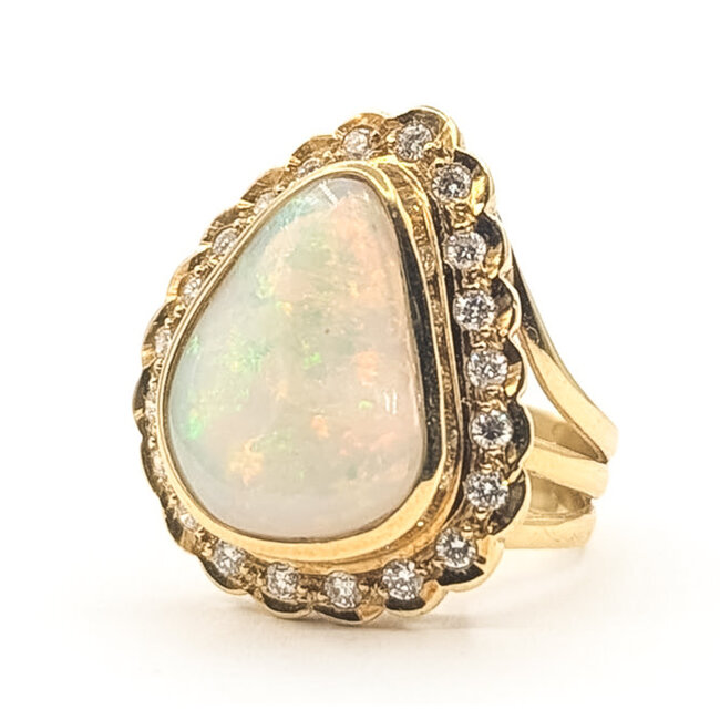 Ring Cocktail Halo 0.31ctw Round Diamonds  7ct White Opal  Sz 5.25  18ky   9.00g 226070085