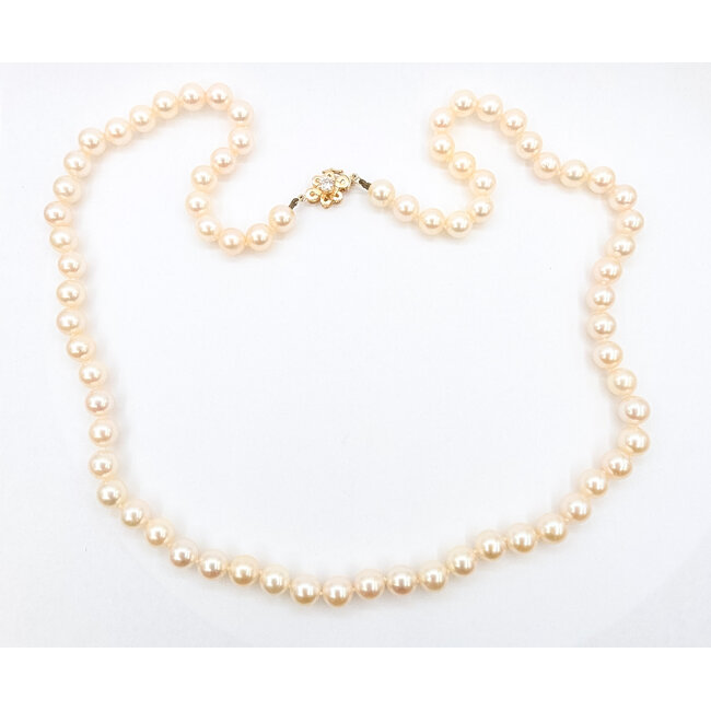 Necklace Strand Box Clasp 0.30ctw Round Diamonds  7.61mm White Pearl    14ky 7.6mm 24" 47.60g 226070136