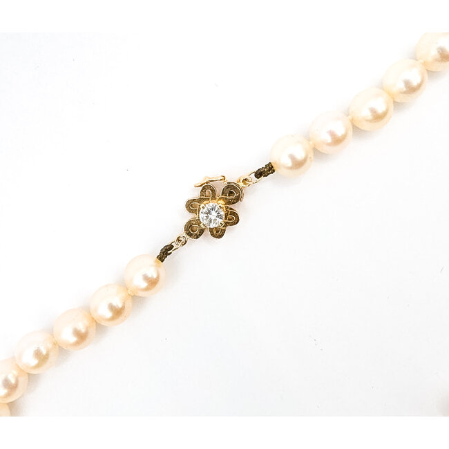 Necklace Strand Box Clasp 0.30ctw Round Diamonds  7.61mm White Pearl    14ky 7.6mm 24" 47.60g 226070136
