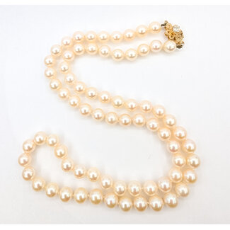 Necklace Strand Box Clasp 0.30ctw Round Diamonds  7.61mm White Pearl    14ky 7.6mm 24" 47.60g 226070136