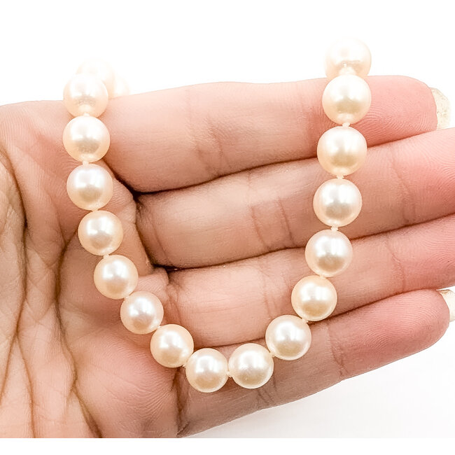 Necklace Strand Box Clasp 0.30ctw Round Diamonds  7.61mm White Pearl    14ky 7.6mm 24" 47.60g 226070136