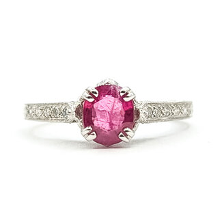 Ring Milgrain Halo 0.32ctw Round Diamonds  0.80ct Red Ruby    18kw 7mm Sz5.25 2.65g 226070087