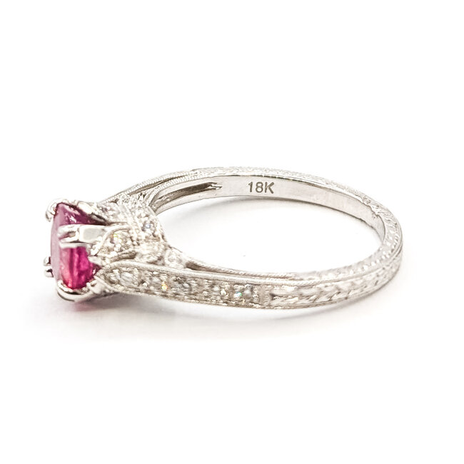 Ring Milgrain Halo 0.32ctw Round Diamonds  0.80ct Red Ruby    18kw 7mm Sz5.25 2.65g 226070087