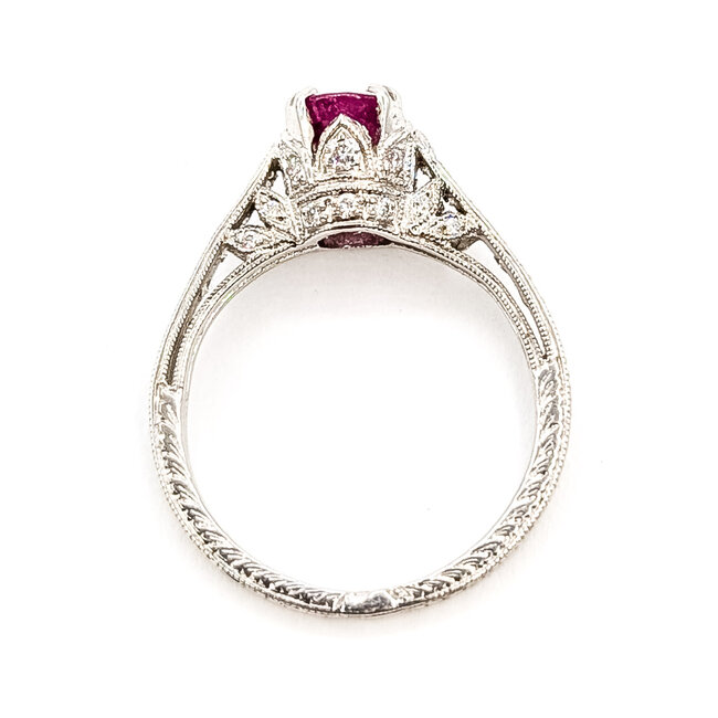 Ring Milgrain Halo 0.32ctw Round Diamonds  0.80ct Red Ruby    18kw 7mm Sz5.25 2.65g 226070087