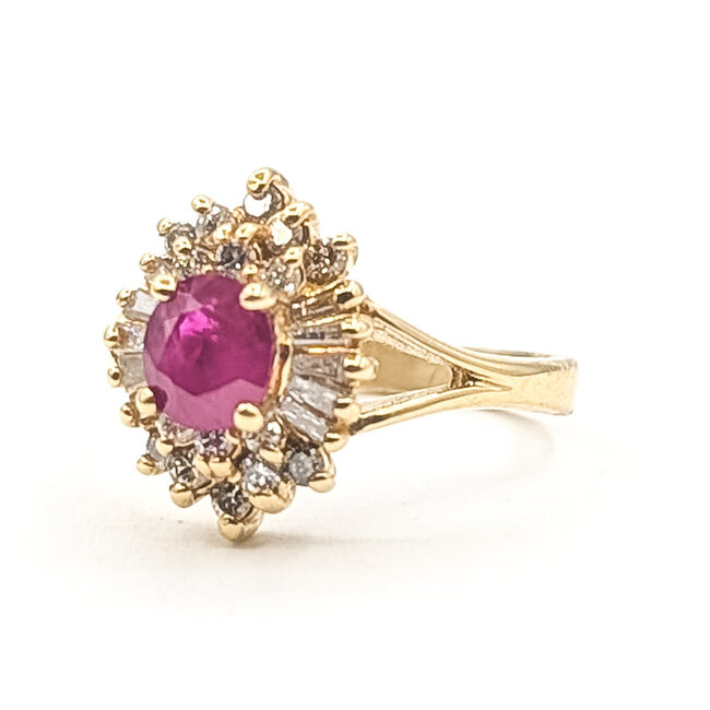 Ring Ballerina Halo Split Band 0.49ctw Round Diamonds GIA Report: 6237536467 1.04ct Red Ruby    14ky 14mm Sz6.25 4.19g 226070089