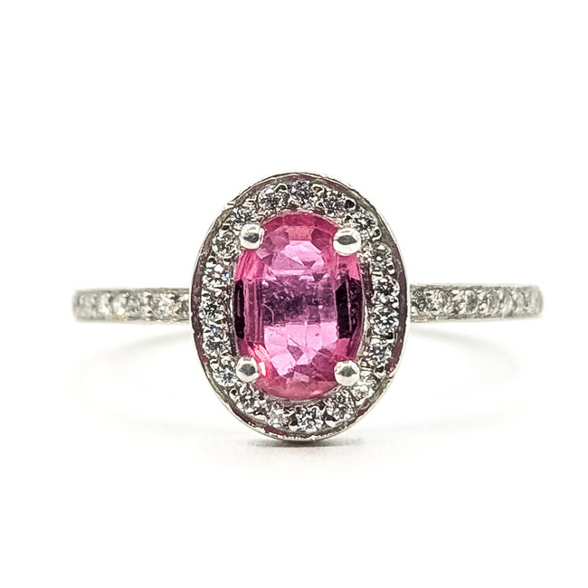 Ring Halo  0.10ctw Round Diamonds  0.76ct Pink Sapphire    Platinum 1.8mm Sz6.5 4.94g 226070090