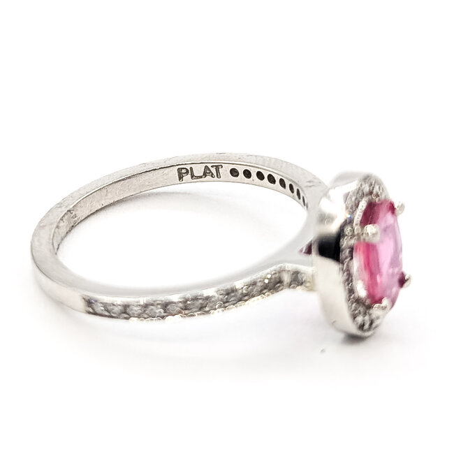 Ring Halo  0.10ctw Round Diamonds  0.76ct Pink Sapphire    Platinum 1.8mm Sz6.5 4.94g 226070090