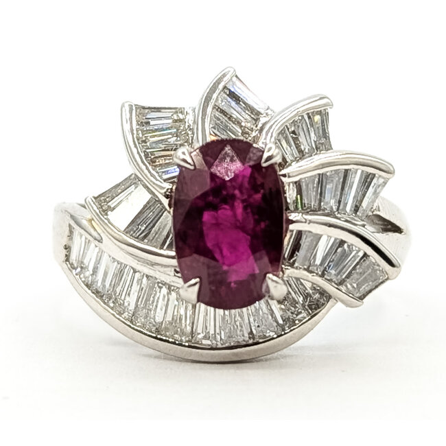 Ring Cocktail Leaf 1.59ctw Round Diamonds GIA Report: 2235818463 1.99ct Red Ruby    Pt900 16mm Sz6.25 9.00g 226070148