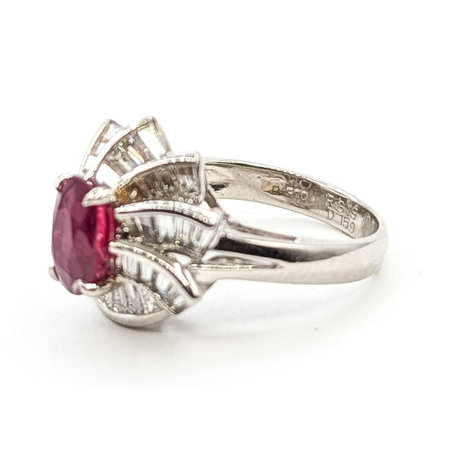 Ring Cocktail Leaf 1.59ctw Round Diamonds GIA Report: 2235818463 1.99ct Red Ruby    Pt900 16mm Sz6.25 9.00g 226070148