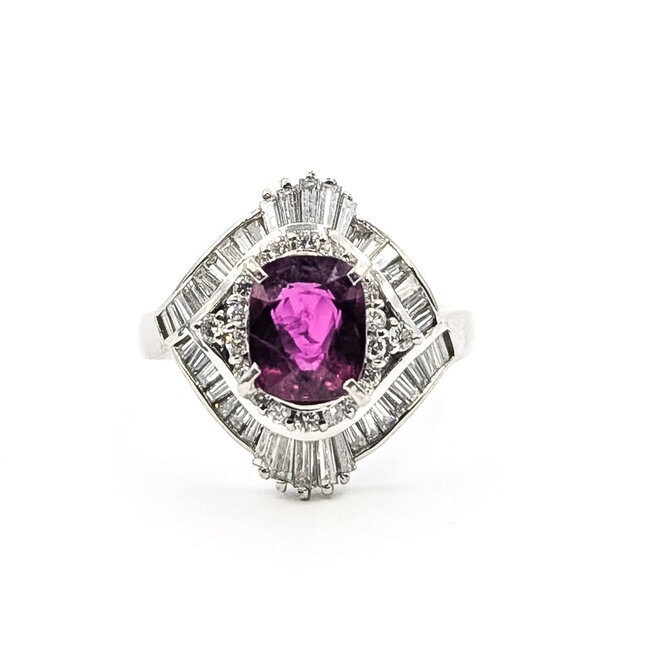 Ring Cocktail Bypass Halo 1.15ctw Round Diamonds GIA Report: 2231885337 2.05ct Purplish Red Ruby    Platinum 3mm Sz7.5 9.72g 226070150