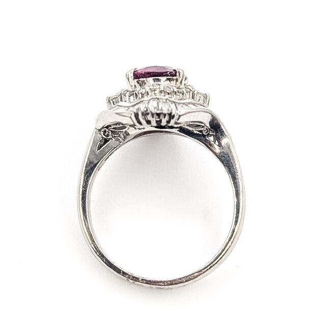 Ring Cocktail Bypass Halo 1.15ctw Round Diamonds GIA Report: 2231885337 2.05ct Purplish Red Ruby    Platinum 3mm Sz7.5 9.72g 226070150
