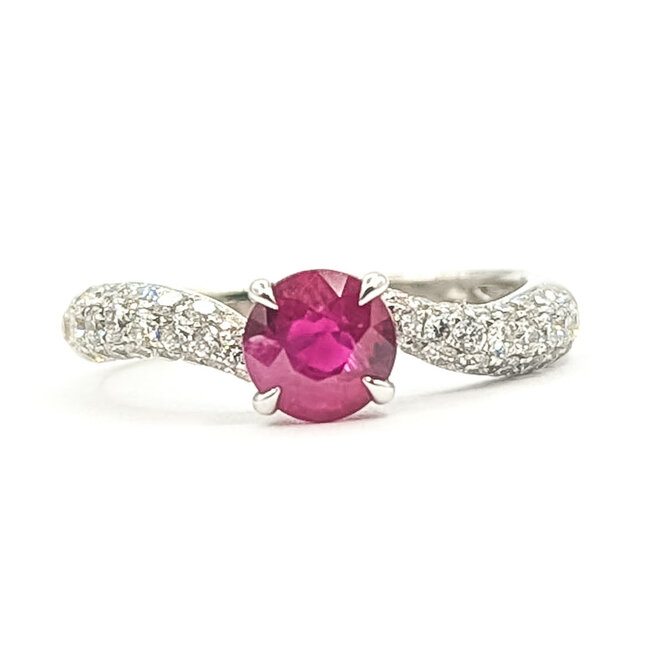 Ring Pave Bypass 0.46ctw Round Diamonds GIA Report: 1232927526 1.02ct Burma Red Ruby    18kw 2.8mm Sz6 3.14g 226070091