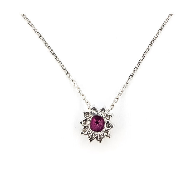 Necklace Halo  0.12ctw Round Diamonds  0.26ct Red Ruby    Platinum 8x7mm 15.5" 2.90g 226070095