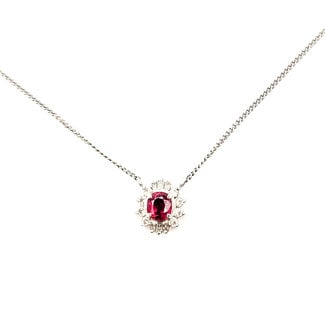 Pendant Halo Floral 0.22ctw Round Diamonds  0.56ct Red Ruby    Pt900 10x9mm 16",14.5" 3.90g 226070096