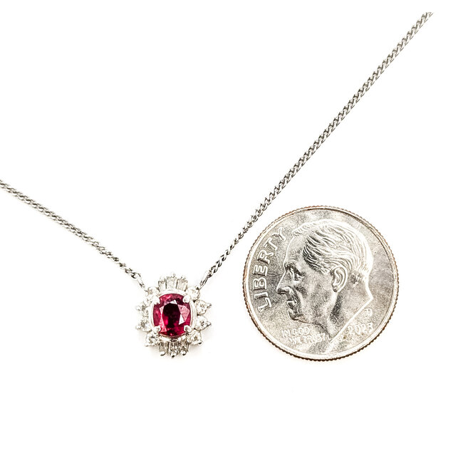 Pendant Halo Floral 0.22ctw Round Diamonds  0.56ct Red Ruby    Pt900 10x9mm 16",14.5" 3.90g 226070096