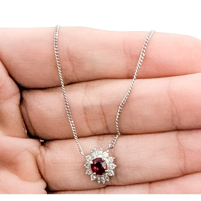 Pendant Halo Floral 0.22ctw Round Diamonds  0.56ct Red Ruby    Pt900 10x9mm 16",14.5" 3.90g 226070096
