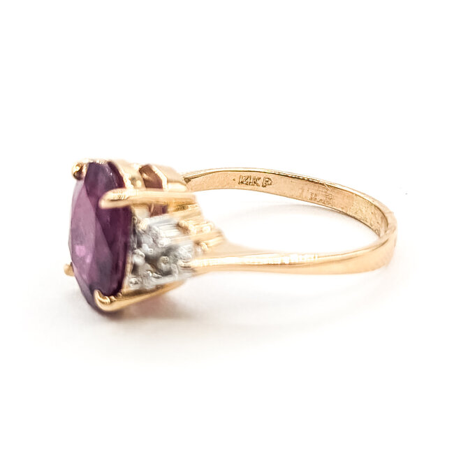 Ring 7-Stone Tapered Shoulder 0.12ctw Round Diamonds GIA Report: 2235945689 2.50ct Red Ruby    14ky 2mm Sz4.5 3.24g 226070144