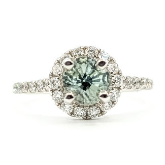 Ring Halo Solitare 0.36ctw Round Diamonds GIA Report: 5221468572 0.87ct Light Blue Sapphire    14kw 9mm Sz4.25 2.60g 226070099