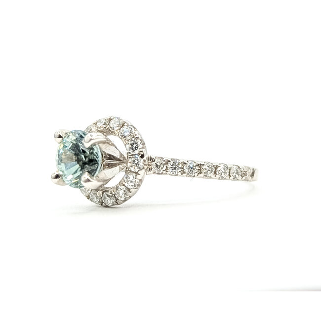 Ring Halo Solitare 0.36ctw Round Diamonds GIA Report: 5221468572 0.87ct Light Blue Sapphire    14kw 9mm Sz4.25 2.60g 226070099