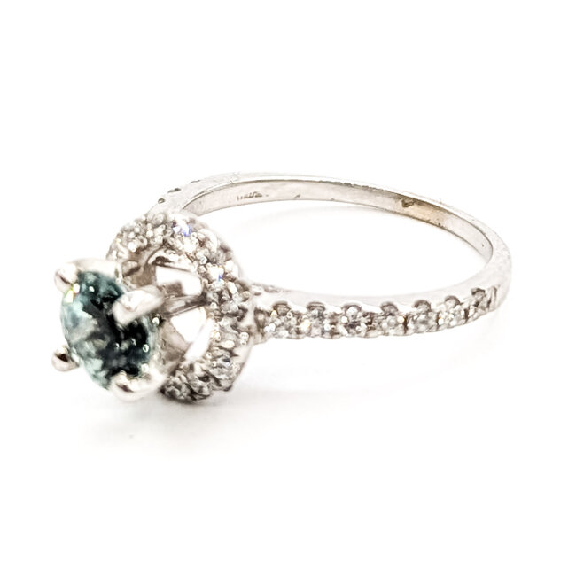Ring Halo Solitare 0.36ctw Round Diamonds GIA Report: 5221468572 0.87ct Light Blue Sapphire    14kw 9mm Sz4.25 2.60g 226070099
