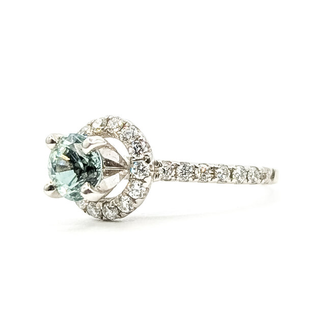 Ring Halo Solitare 0.36ctw Round Diamonds GIA Report: 5221468572 0.87ct Light Blue Sapphire    14kw 9mm Sz4.25 2.60g 226070099