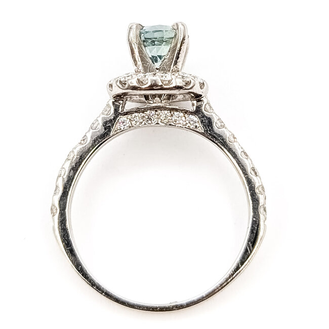 Ring Halo Solitare 0.36ctw Round Diamonds GIA Report: 5221468572 0.87ct Light Blue Sapphire    14kw 9mm Sz4.25 2.60g 226070099