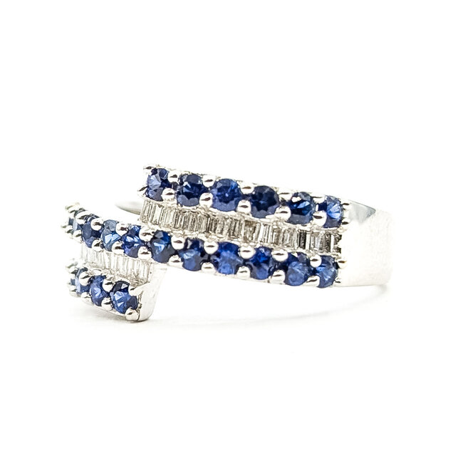 Ring Wrap Multi-row 0.34ctw Round Diamonds  0.70ct Blue Sapphire    18kw 10mm Sz7.25 6.34g 226070100