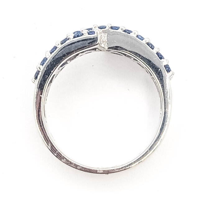 Ring Wrap Multi-row 0.34ctw Round Diamonds  0.70ct Blue Sapphire    18kw 10mm Sz7.25 6.34g 226070100