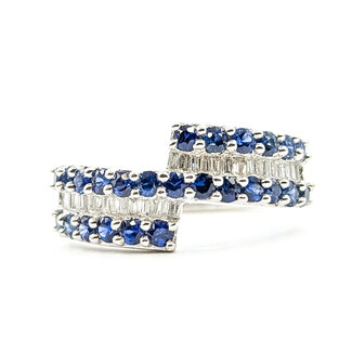 Ring Wrap Multi-row 0.34ctw Round Diamonds  0.70ct Blue Sapphire    18kw 10mm Sz7.25 6.34g 226070100