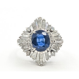 Ring Ballerina Halo Cocktail 1.68ctw Round Diamonds GIA Report: 2233945741 2.19ct Blue Sapphire    Platinum 2.5mm Sz5 9.95g 226070106