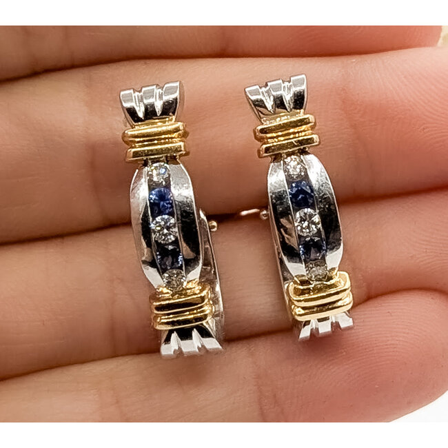 Earrings J-Hoop Hoop 0.16ctw Round Diamonds  0.12ct Blue Sapphire    14kw 6mm 25x6mm 10.46g 226070101